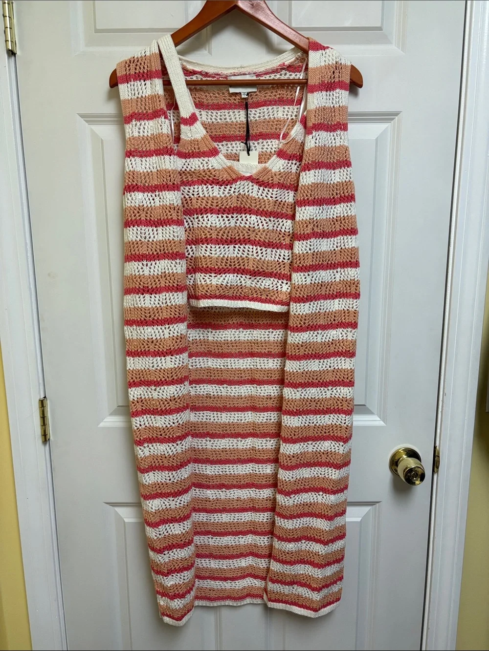 NWT Set Sleeveless Striped Knit Duster with Matching Knit Tank